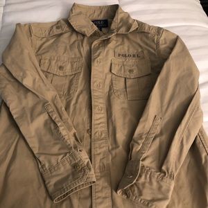 Boys khaki Polo button down long sleeve shirt.